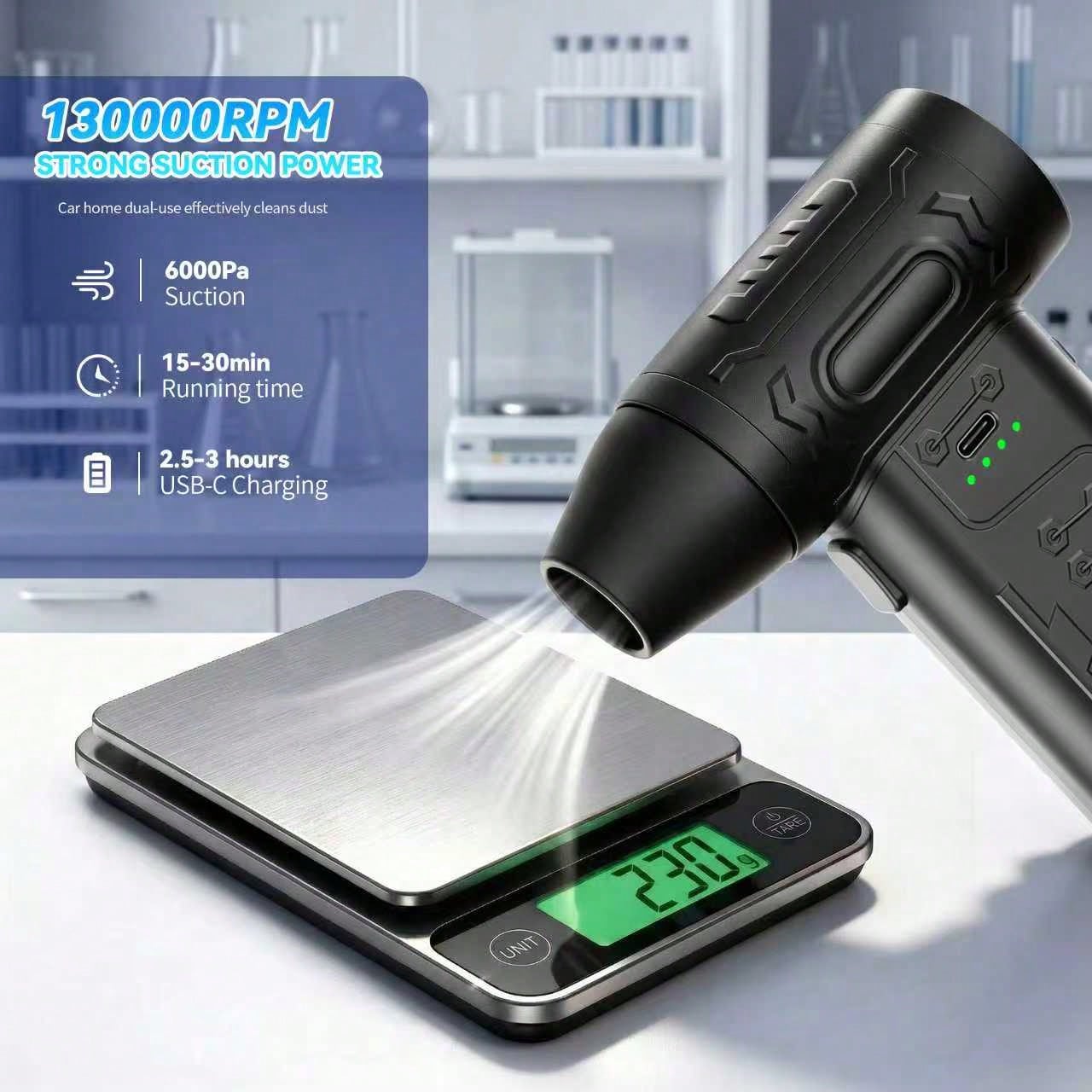 FOURQ 2-In-1 Handheld Car Vacuum Cleaner- 4000mAh High-Capacity Battery, Fast Charging, Powerful Wet/Dry Suction For Car, Home, And Pet Cleaning. Features USB-C Charging Port, Washable Filter, Low-No