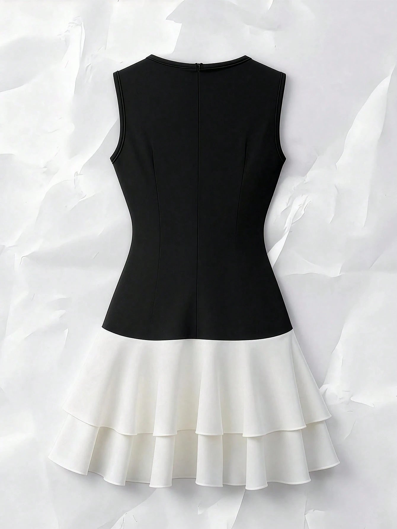 Franclia Chic Black And White Women's Tank Dress Elegant Sleeveless Round Neck Mini Colorblock Layered Tiered Hem Woven Summer Holiday Vacation Casual Dresses