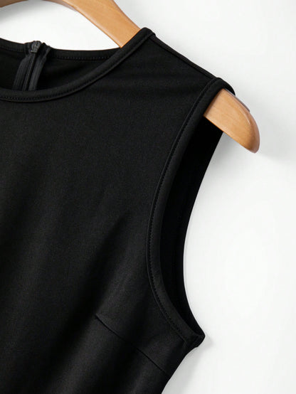 Franclia Chic Black And White Women's Tank Dress Elegant Sleeveless Round Neck Mini Colorblock Layered Tiered Hem Woven Summer Holiday Vacation Casual Dresses
