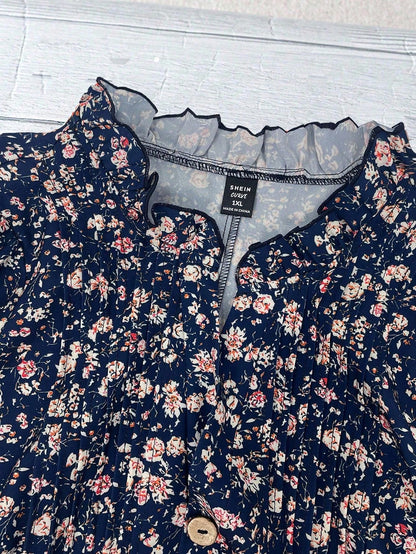 Franclia Plus Size Ditsy Floral Short Sleeve Casual Vacation Shirt