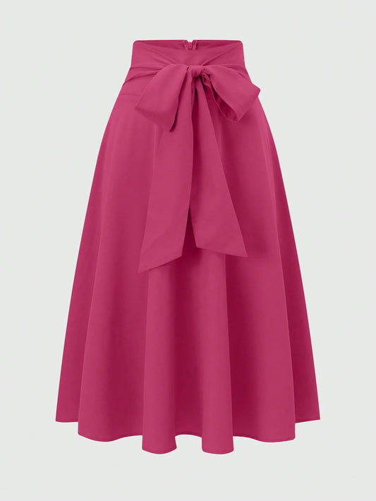 Franclia Solid High Waist Belted Flare Skirt For Holiday