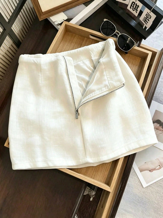Franclia White,Summer,Casual,Date Women's Korean Style Low-Waisted A-Line Zippered Mini Skirt With Lining, Y2K Versatile Vacation Beach Business