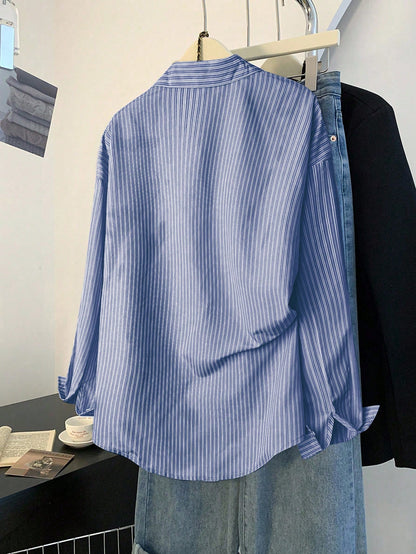 Franclia Women's Stripe Print Front Button Casual Long Sleeve Shirt Fall Cloth For Women