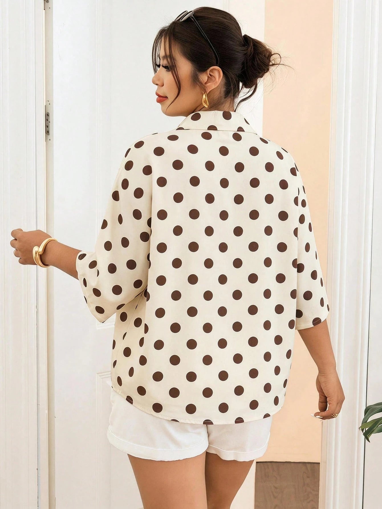 Frenchy Casual Shell Flower Contrast Color Craft Plus Size Women Black Shirt Spring Summer Fall