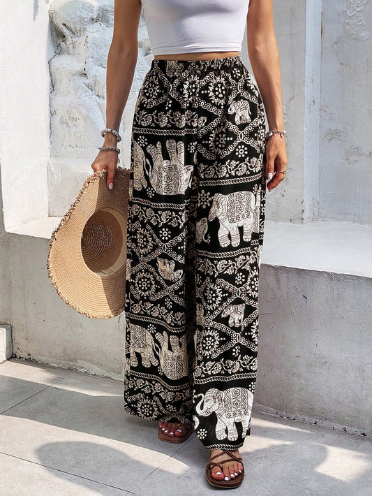 Frenchy Minimalist Casual Daily Wear Trousers Winter Chic Flower Black Vacation Spring Holiday Resort