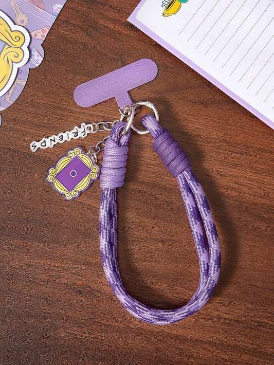 FRIENDS X Letter Pendant Simple Casual Phone Lanyard Purple Decorative Lanyard, Cute Woven Wrist Strap, Unisex Phone Anti-Lost String, Phone Cord With Clip