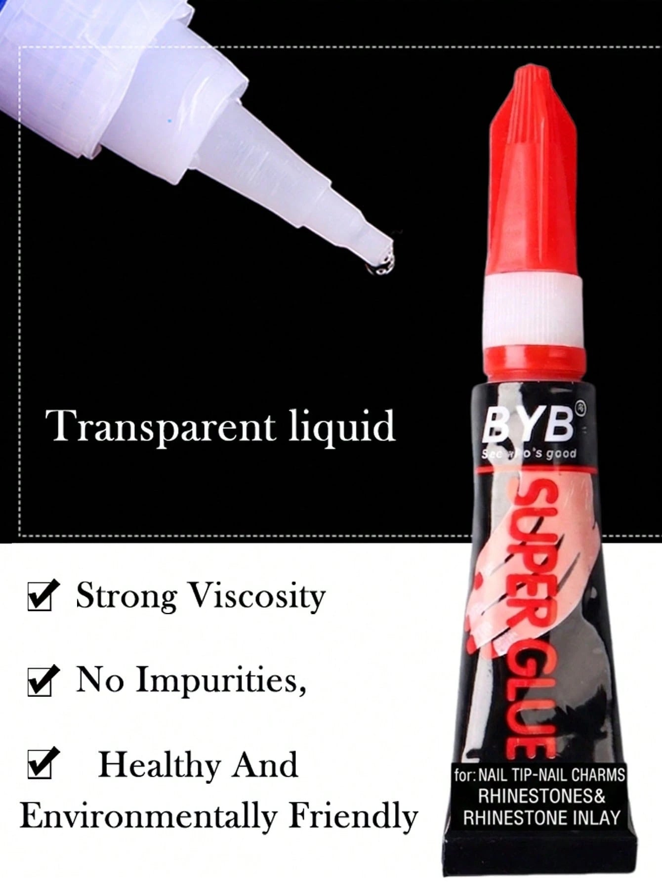 FULL BEAUTY 2pcs/3g Nail Gel Polish For Fake Nail Art Extension, Strong Adhesive, Solid Tube Nail Rhinestone Glue For Nail Tips, UV Gel