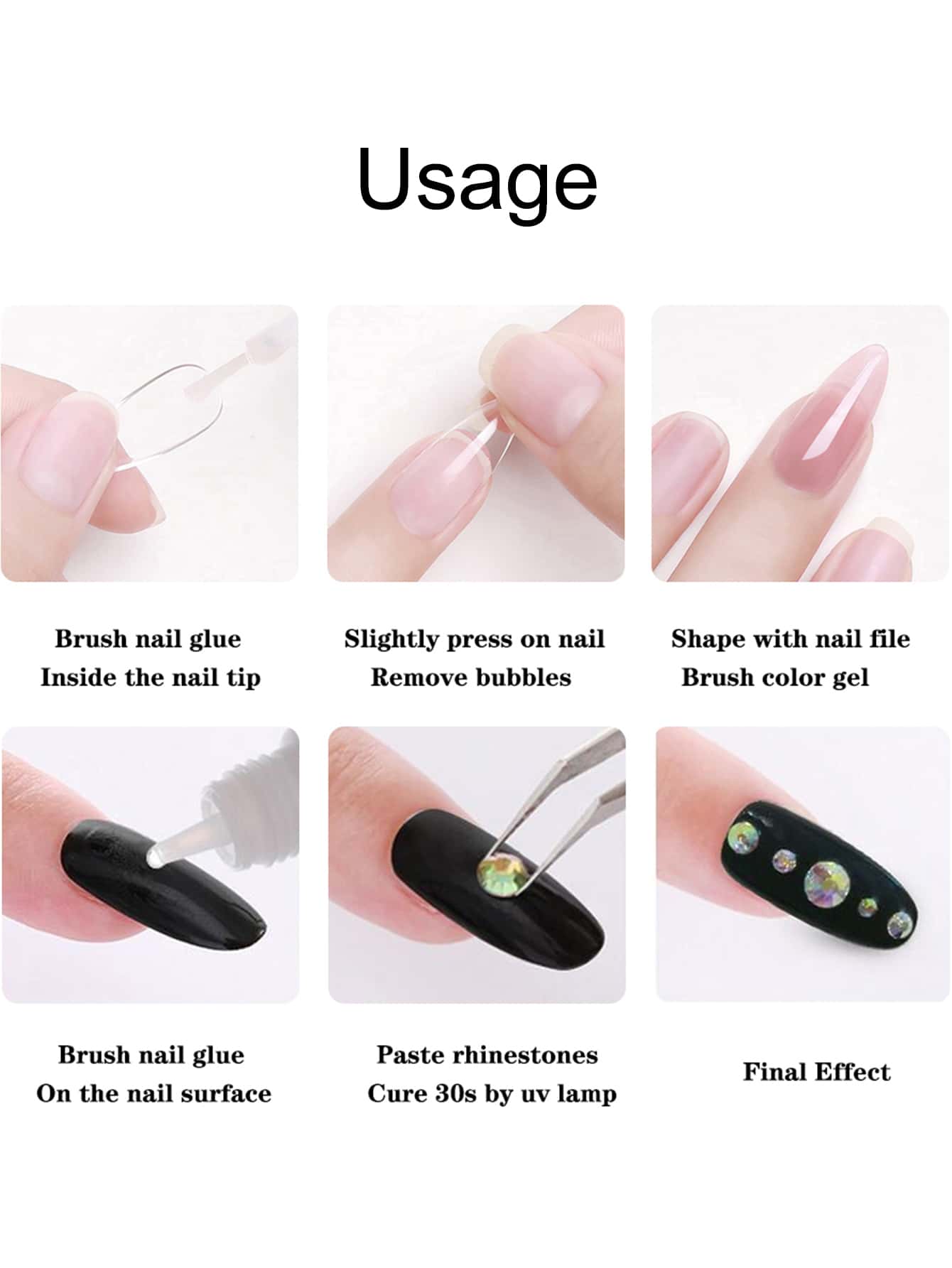 FULL BEAUTY 2pcs/3g Nail Gel Polish For Fake Nail Art Extension, Strong Adhesive, Solid Tube Nail Rhinestone Glue For Nail Tips, UV Gel
