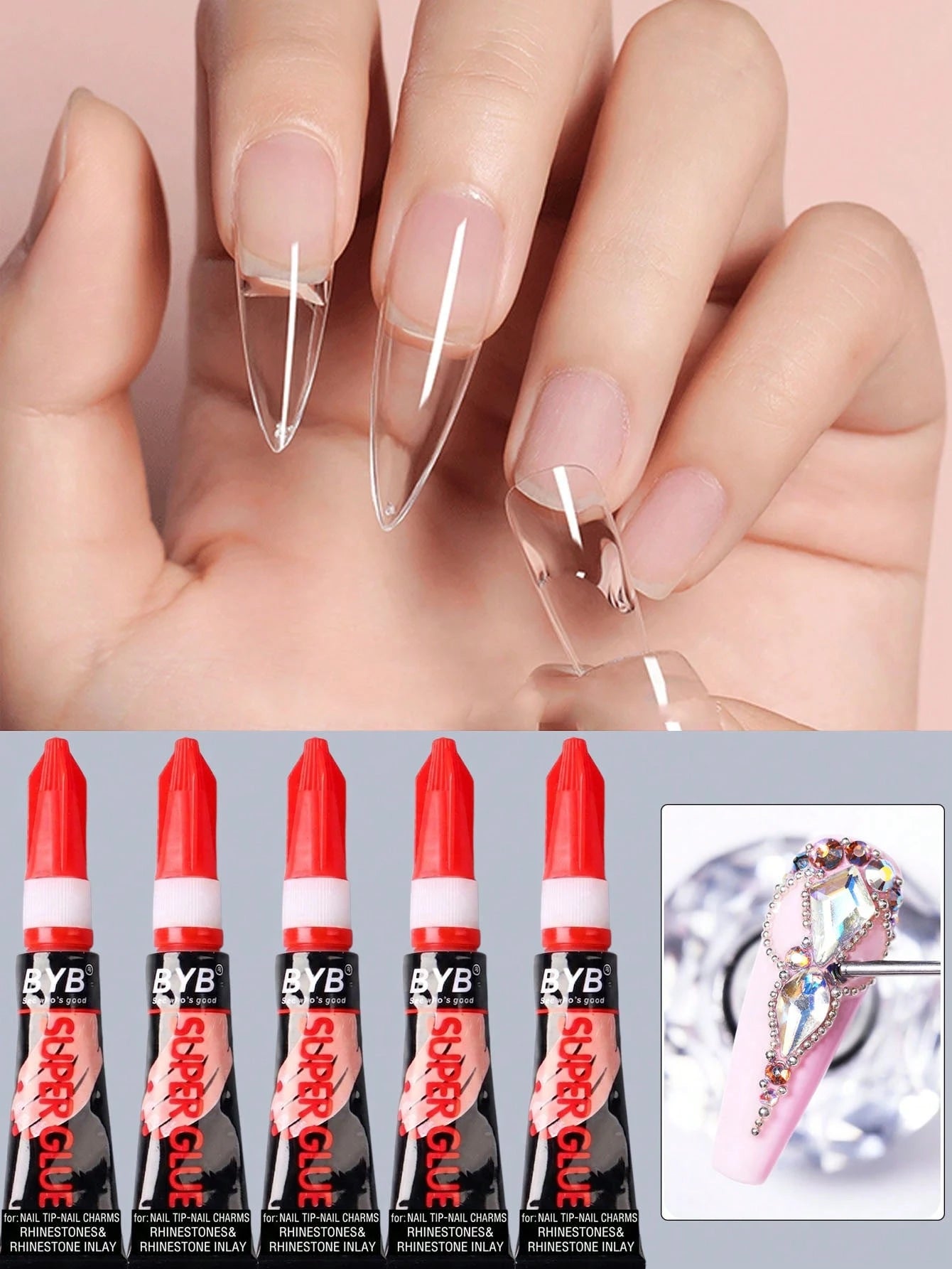 FULL BEAUTY 2pcs/3g Nail Gel Polish For Fake Nail Art Extension, Strong Adhesive, Solid Tube Nail Rhinestone Glue For Nail Tips, UV Gel