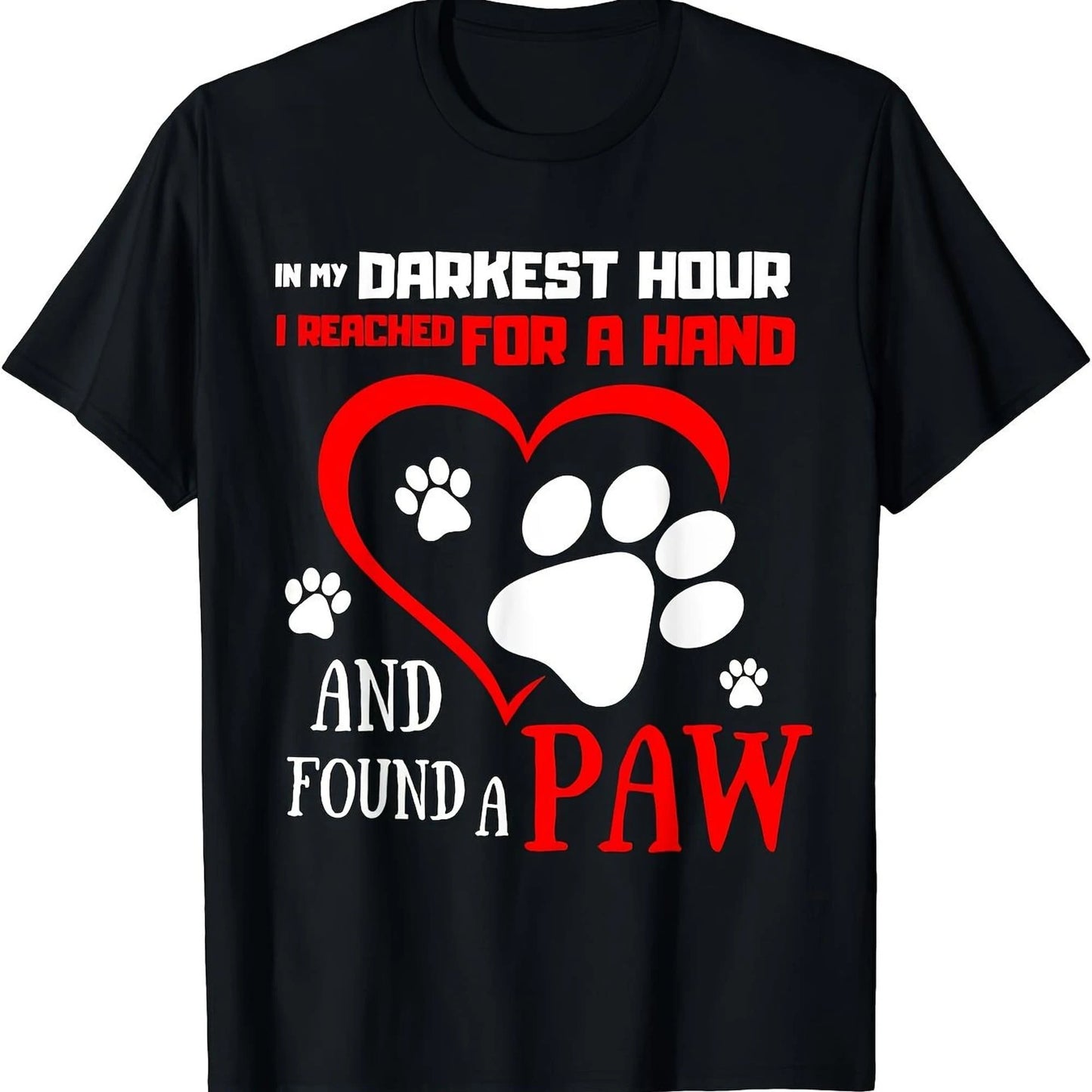 Fun Dog Lover T-Shirt- Black Background With Red And White Paw Print Design- Soft And Breathable T-Shirt- Perfect Gift For Dog Moms And Dads