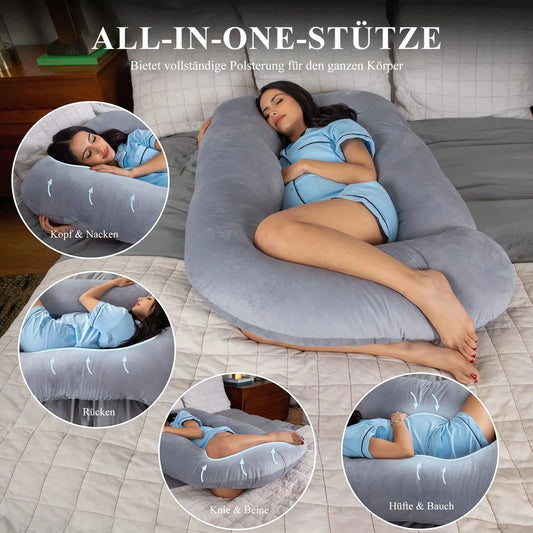 G-Shaped Maternity Pillow- Full Body Support Pillow With Removable Velvet Cover, Nylon & Cotton For Tummy, Comfortable Sleeping, Ergonomic Sleeping