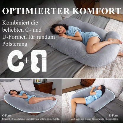 G-Shaped Maternity Pillow- Full Body Support Pillow With Removable Velvet Cover, Nylon & Cotton For Tummy, Comfortable Sleeping, Ergonomic Sleeping