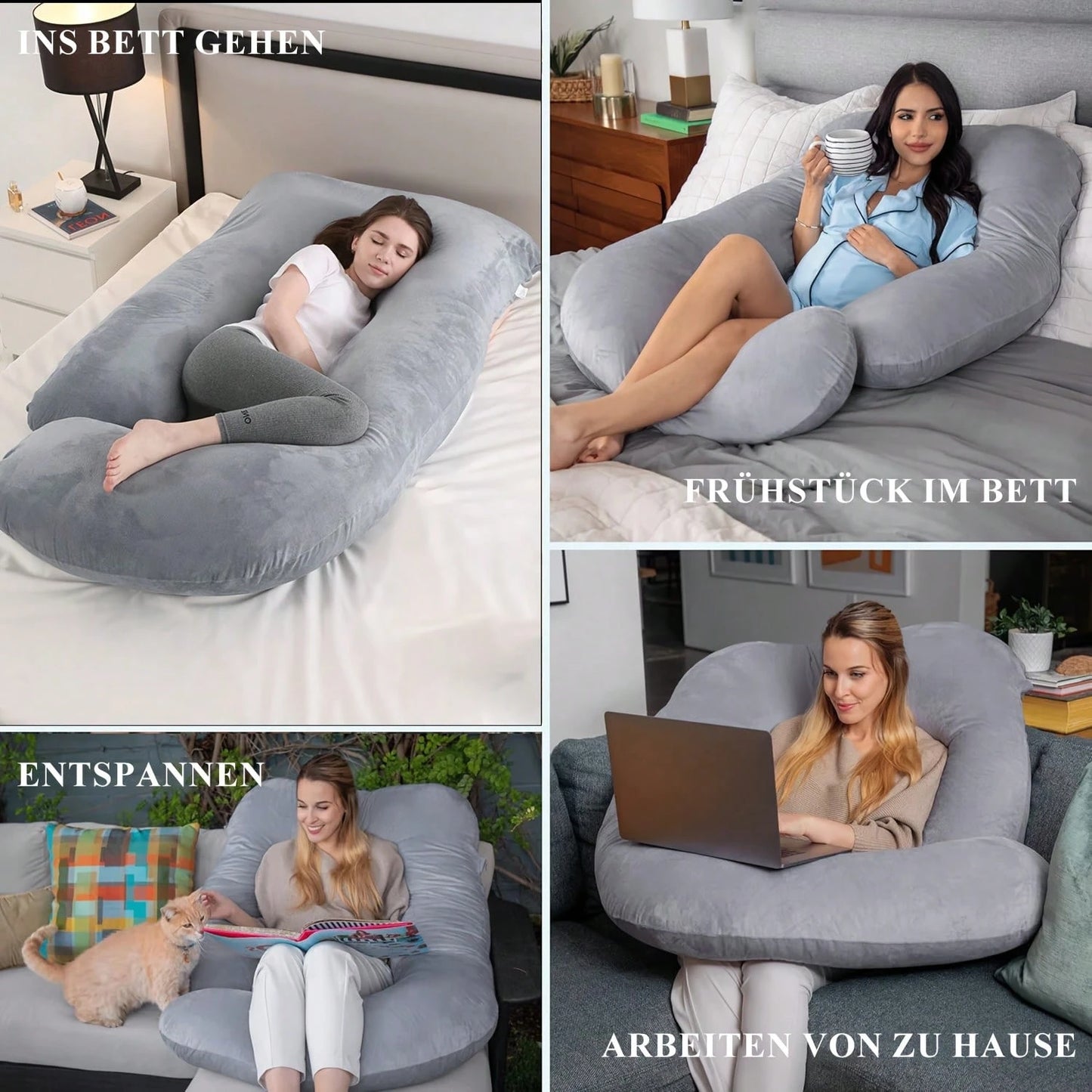 G-Shaped Maternity Pillow- Full Body Support Pillow With Removable Velvet Cover, Nylon & Cotton For Tummy, Comfortable Sleeping, Ergonomic Sleeping