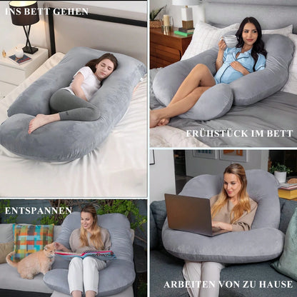G-Shaped Maternity Pillow- Full Body Support Pillow With Removable Velvet Cover, Nylon & Cotton For Tummy, Comfortable Sleeping, Ergonomic Sleeping