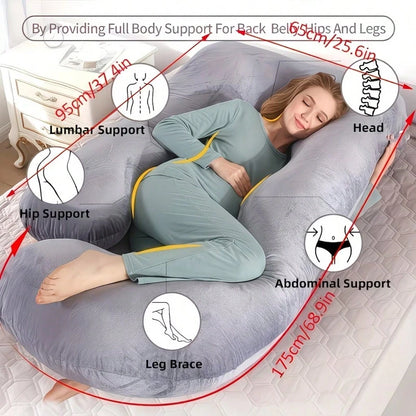 G-Shaped Maternity Pillow- Full Body Support Pillow With Removable Velvet Cover, Nylon & Cotton For Tummy, Comfortable Sleeping, Ergonomic Sleeping