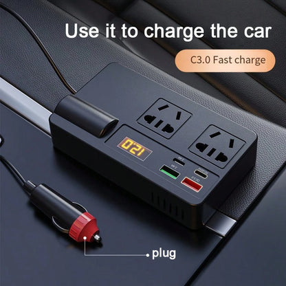 General 12V/24V Automotive Power Inverter, Equipped With 4 USB Ports, Fast Charging, Digital Voltage Display, Intelligent Fast Charging, 200W High-Power Transformer- Automotive Plug, Suitable For Car