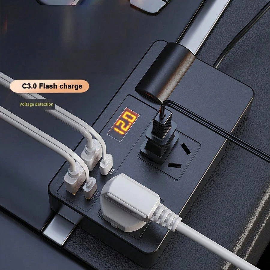 General 12V/24V Automotive Power Inverter, Equipped With 4 USB Ports, Fast Charging, Digital Voltage Display, Intelligent Fast Charging, 200W High-Power Transformer- Automotive Plug, Suitable For Car