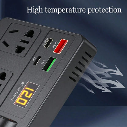 General 12V/24V Automotive Power Inverter, Equipped With 4 USB Ports, Fast Charging, Digital Voltage Display, Intelligent Fast Charging, 200W High-Power Transformer- Automotive Plug, Suitable For Car