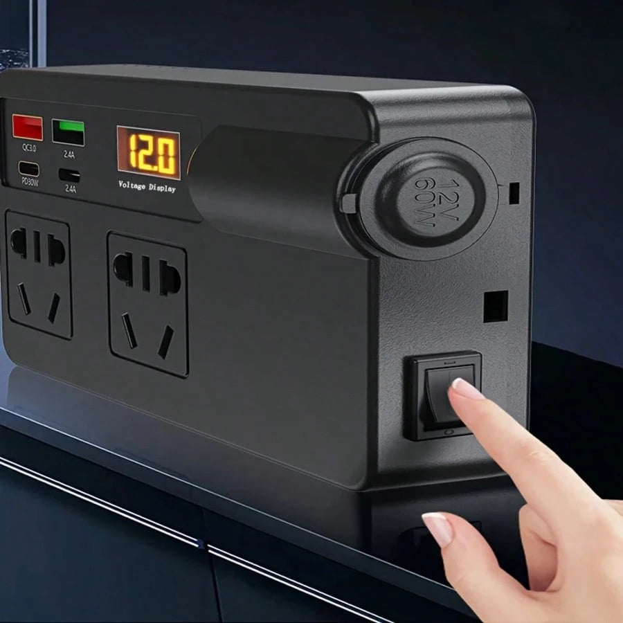 General 12V/24V Automotive Power Inverter, Equipped With 4 USB Ports, Fast Charging, Digital Voltage Display, Intelligent Fast Charging, 200W High-Power Transformer- Automotive Plug, Suitable For Car