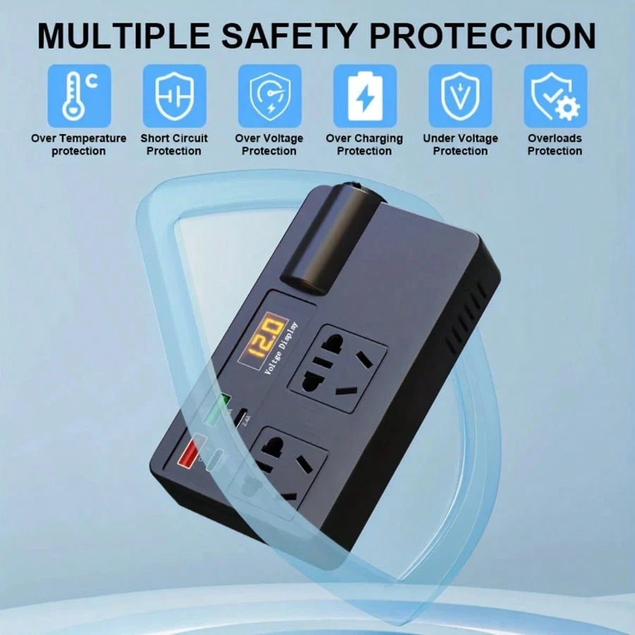 General 12V/24V Automotive Power Inverter, Equipped With 4 USB Ports, Fast Charging, Digital Voltage Display, Intelligent Fast Charging, 200W High-Power Transformer- Automotive Plug, Suitable For Car
