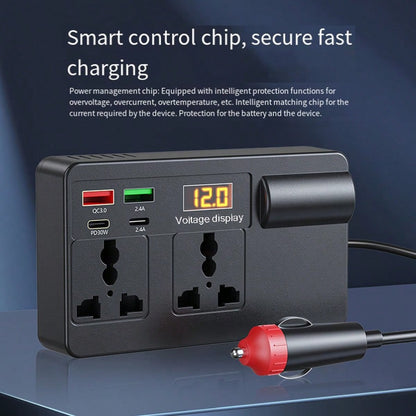 General 12V/24V Automotive Power Inverter, Equipped With 4 USB Ports, Fast Charging, Digital Voltage Display, Intelligent Fast Charging, 200W High-Power Transformer- Automotive Plug, Suitable For Car