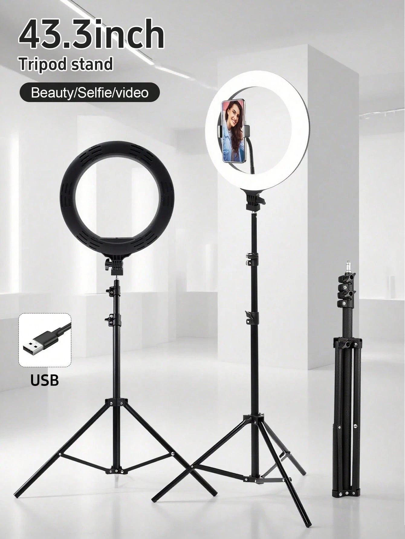 Get Studio-Quality Lighting With This ‌10-Inch LED Ring Light‌ + ‌110 Cm Adjustable Tripod Stand‌. Features ‌3-Color Modes‌ (Warm/Cool/Natural) And ‌10-Level Brightness Control‌, Powered Via USB. The