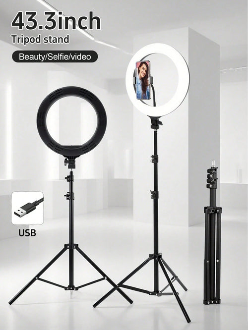 Get Studio-Quality Lighting With This ‌10-Inch LED Ring Light‌ + ‌110 Cm Adjustable Tripod Stand‌. Features ‌3-Color Modes‌ (Warm/Cool/Natural) And ‌10-Level Brightness Control‌, Powered Via USB. The