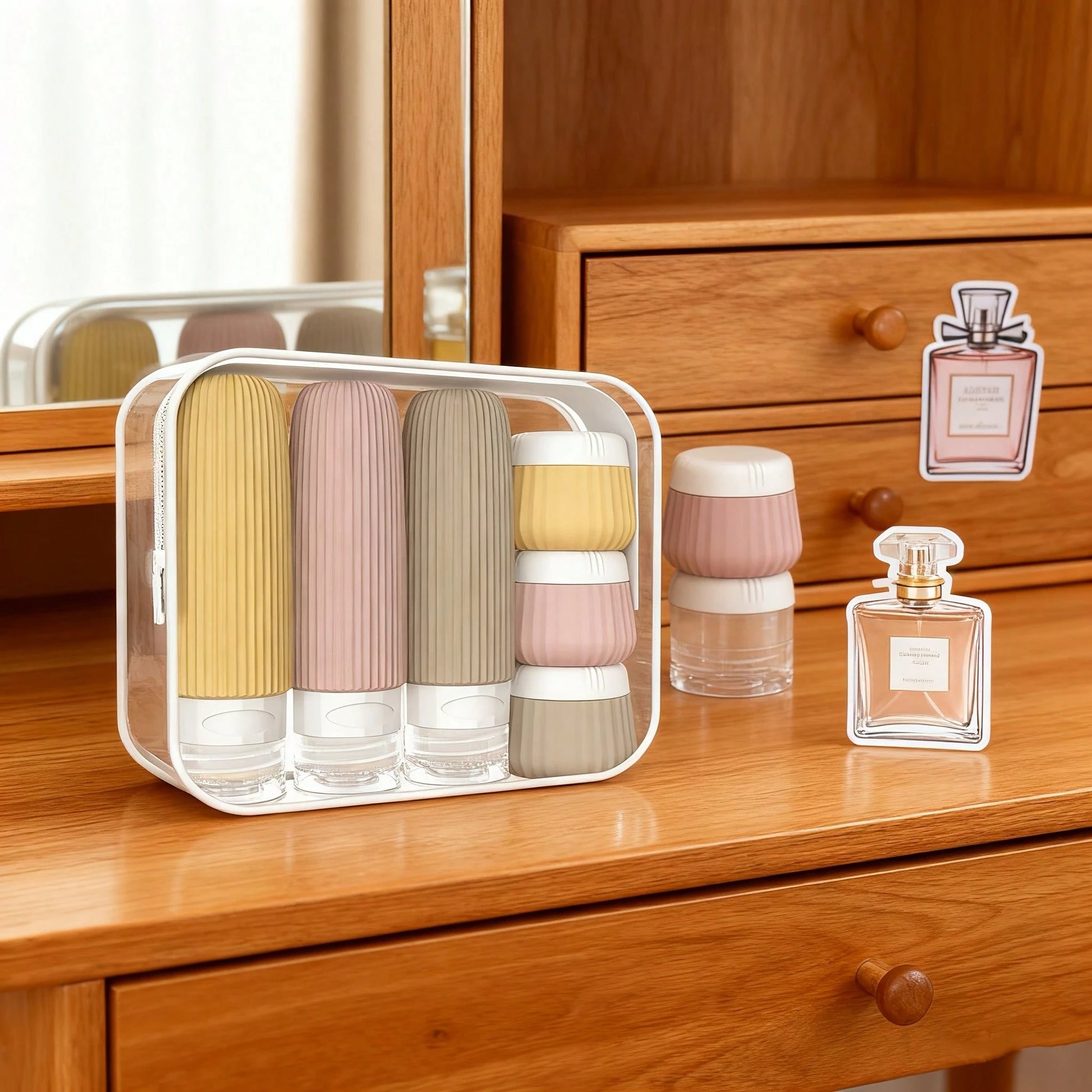 GGGold 11Pcs Silicone Travel Bottles Refillable Toiletry Containers Set With Label Spatula Clear Storage Bag Non-Slip Portable Shampoo Lotion Dispenser For Airplane Gym Camping Vacation