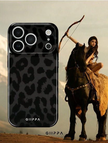 GIIPPA 1pc Black Leopard Pattern Phone Case, Compatible With 17 Pro Max, 16 Pro Max, 15 Pro Max, 14 Pro Max, Korean Stylish & Interesting, Elegant Design, Gift For Girlfriend On Christmas, Valentine's