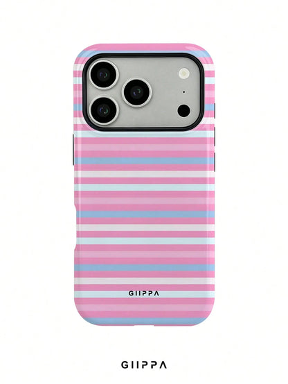 GIIPPA 1pc Pink Tone Horizontal Stripe Mixed Pattern Design, Phone 17 Pro Max Phone Case, Compatible With Phone 16 Pro Max, 15 Pro Max, 14 Pro Max, Korean Style High-End Fashion Fun Phone Case, Compat