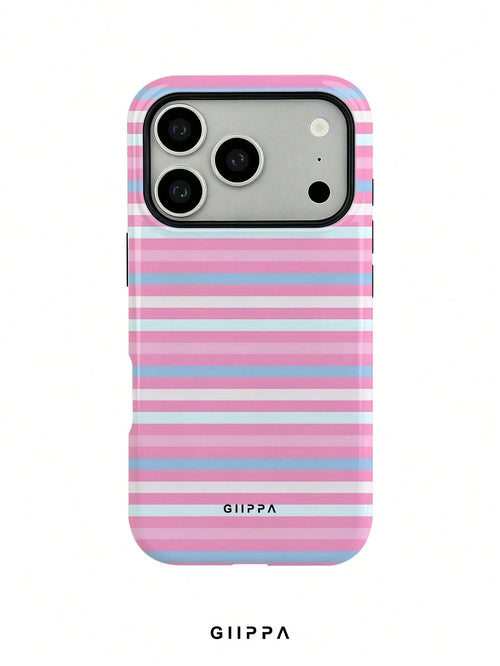 GIIPPA 1pc Pink Tone Horizontal Stripe Mixed Pattern Design, Phone 17 Pro Max Phone Case, Compatible With Phone 16 Pro Max, 15 Pro Max, 14 Pro Max, Korean Style High-End Fashion Fun Phone Case, Compat