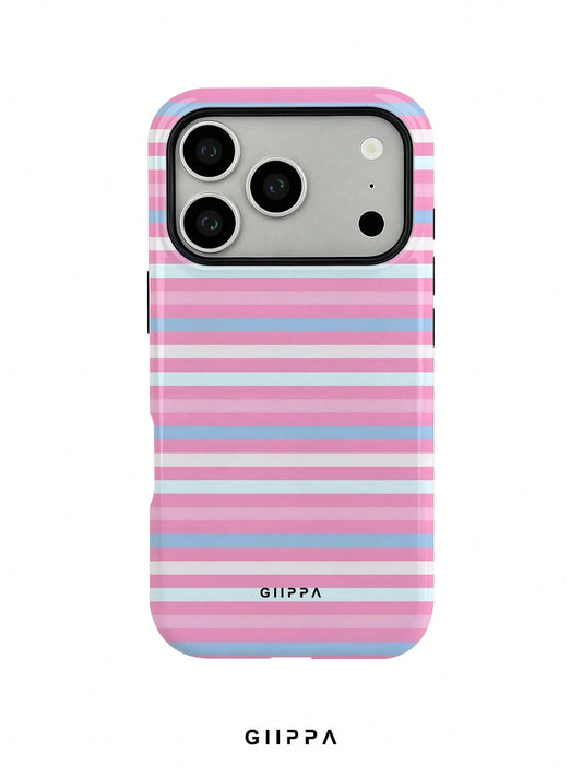 GIIPPA 1pc Pink Tone Horizontal Stripe Mixed Pattern Design, Phone 17 Pro Max Phone Case, Compatible With Phone 16 Pro Max, 15 Pro Max, 14 Pro Max, Korean Style High-End Fashion Fun Phone Case, Compat