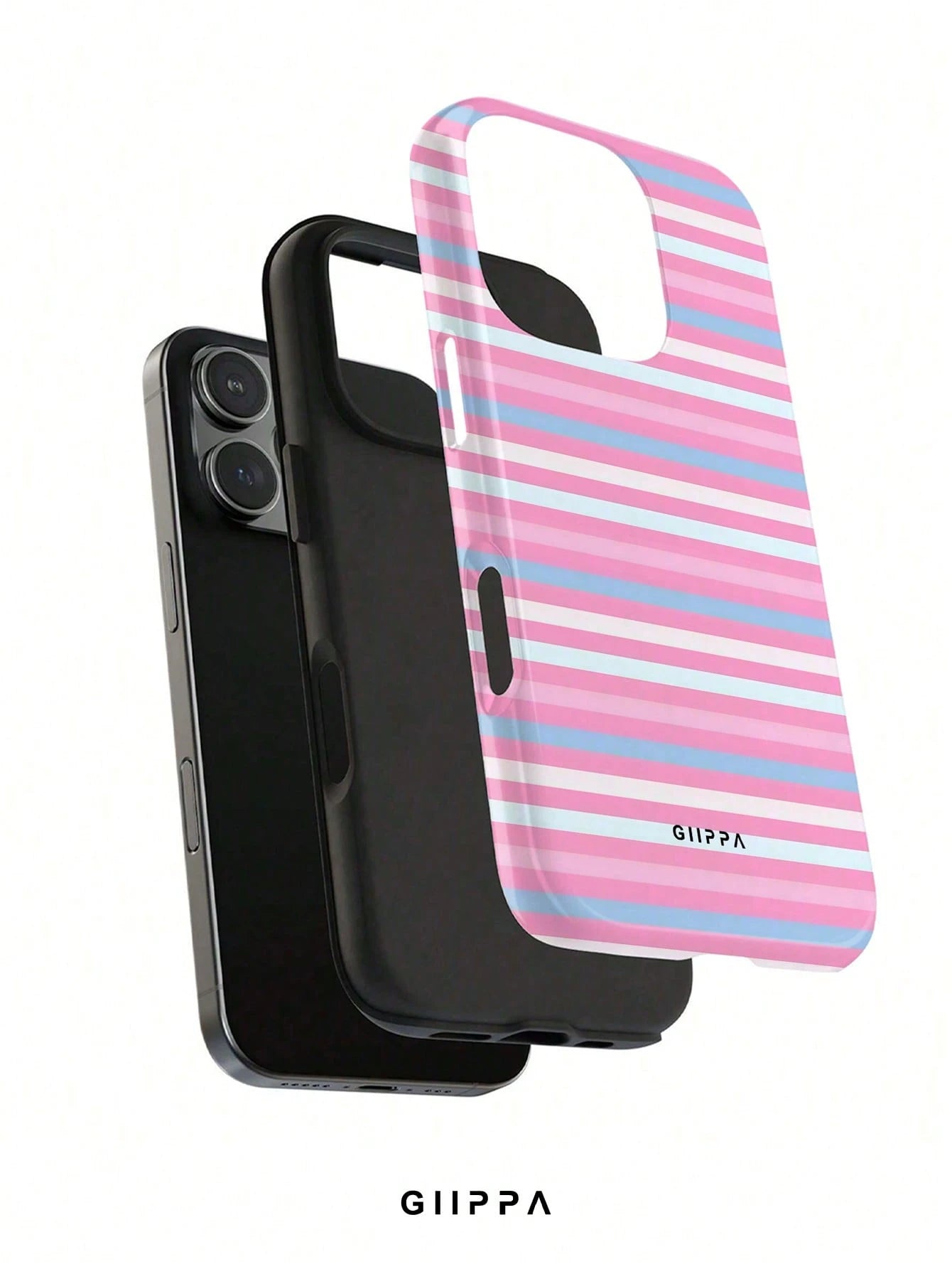 GIIPPA 1pc Pink Tone Horizontal Stripe Mixed Pattern Design, Phone 17 Pro Max Phone Case, Compatible With Phone 16 Pro Max, 15 Pro Max, 14 Pro Max, Korean Style High-End Fashion Fun Phone Case, Compat