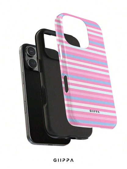 GIIPPA 1pc Pink Tone Horizontal Stripe Mixed Pattern Design, Phone 17 Pro Max Phone Case, Compatible With Phone 16 Pro Max, 15 Pro Max, 14 Pro Max, Korean Style High-End Fashion Fun Phone Case, Compat