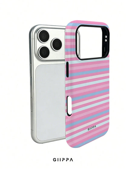 GIIPPA 1pc Pink Tone Horizontal Stripe Mixed Pattern Design, Phone 17 Pro Max Phone Case, Compatible With Phone 16 Pro Max, 15 Pro Max, 14 Pro Max, Korean Style High-End Fashion Fun Phone Case, Compat