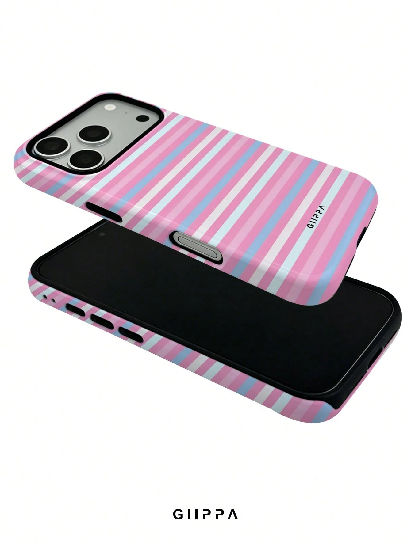 GIIPPA 1pc Pink Tone Horizontal Stripe Mixed Pattern Design, Phone 17 Pro Max Phone Case, Compatible With Phone 16 Pro Max, 15 Pro Max, 14 Pro Max, Korean Style High-End Fashion Fun Phone Case, Compat