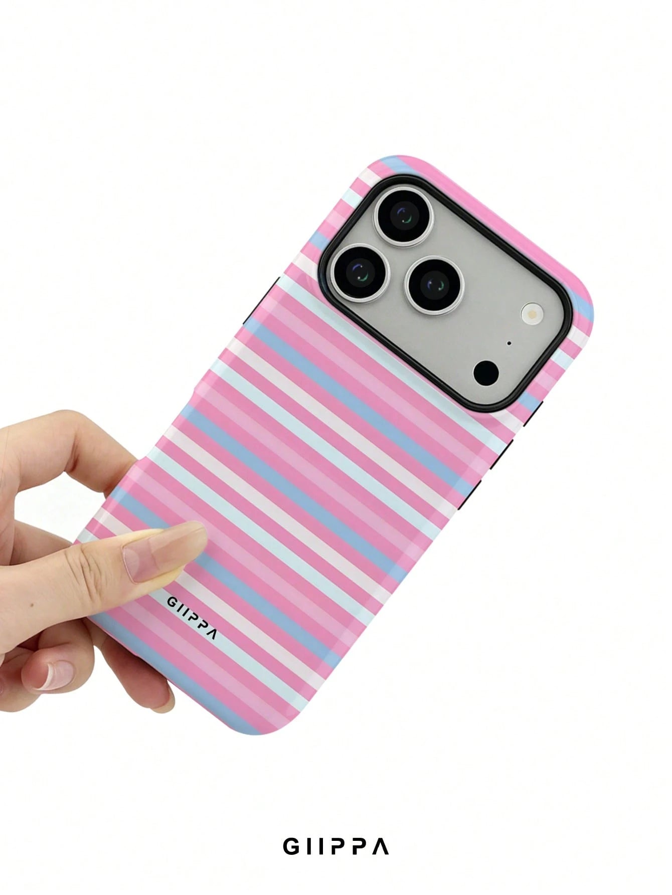 GIIPPA 1pc Pink Tone Horizontal Stripe Mixed Pattern Design, Phone 17 Pro Max Phone Case, Compatible With Phone 16 Pro Max, 15 Pro Max, 14 Pro Max, Korean Style High-End Fashion Fun Phone Case, Compat