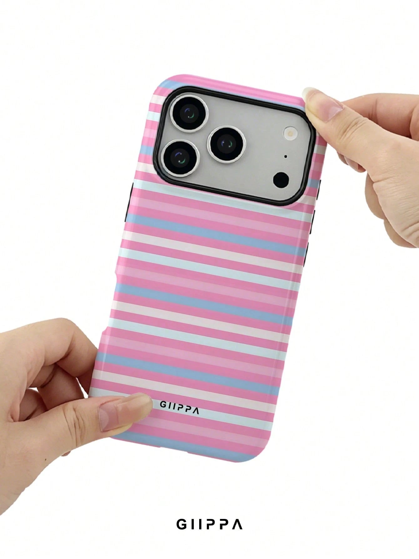 GIIPPA 1pc Pink Tone Horizontal Stripe Mixed Pattern Design, Phone 17 Pro Max Phone Case, Compatible With Phone 16 Pro Max, 15 Pro Max, 14 Pro Max, Korean Style High-End Fashion Fun Phone Case, Compat