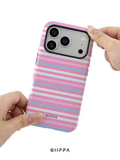 GIIPPA 1pc Pink Tone Horizontal Stripe Mixed Pattern Design, Phone 17 Pro Max Phone Case, Compatible With Phone 16 Pro Max, 15 Pro Max, 14 Pro Max, Korean Style High-End Fashion Fun Phone Case, Compat