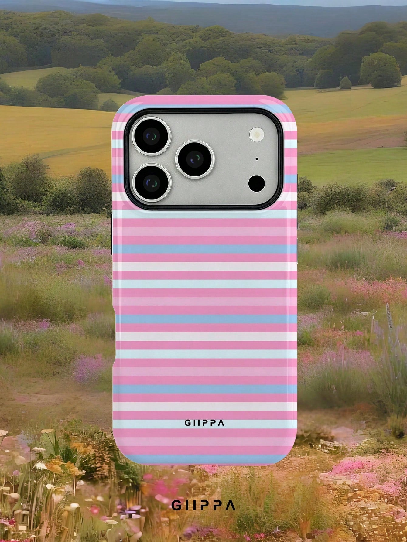GIIPPA 1pc Pink Tone Horizontal Stripe Mixed Pattern Design, Phone 17 Pro Max Phone Case, Compatible With Phone 16 Pro Max, 15 Pro Max, 14 Pro Max, Korean Style High-End Fashion Fun Phone Case, Compat