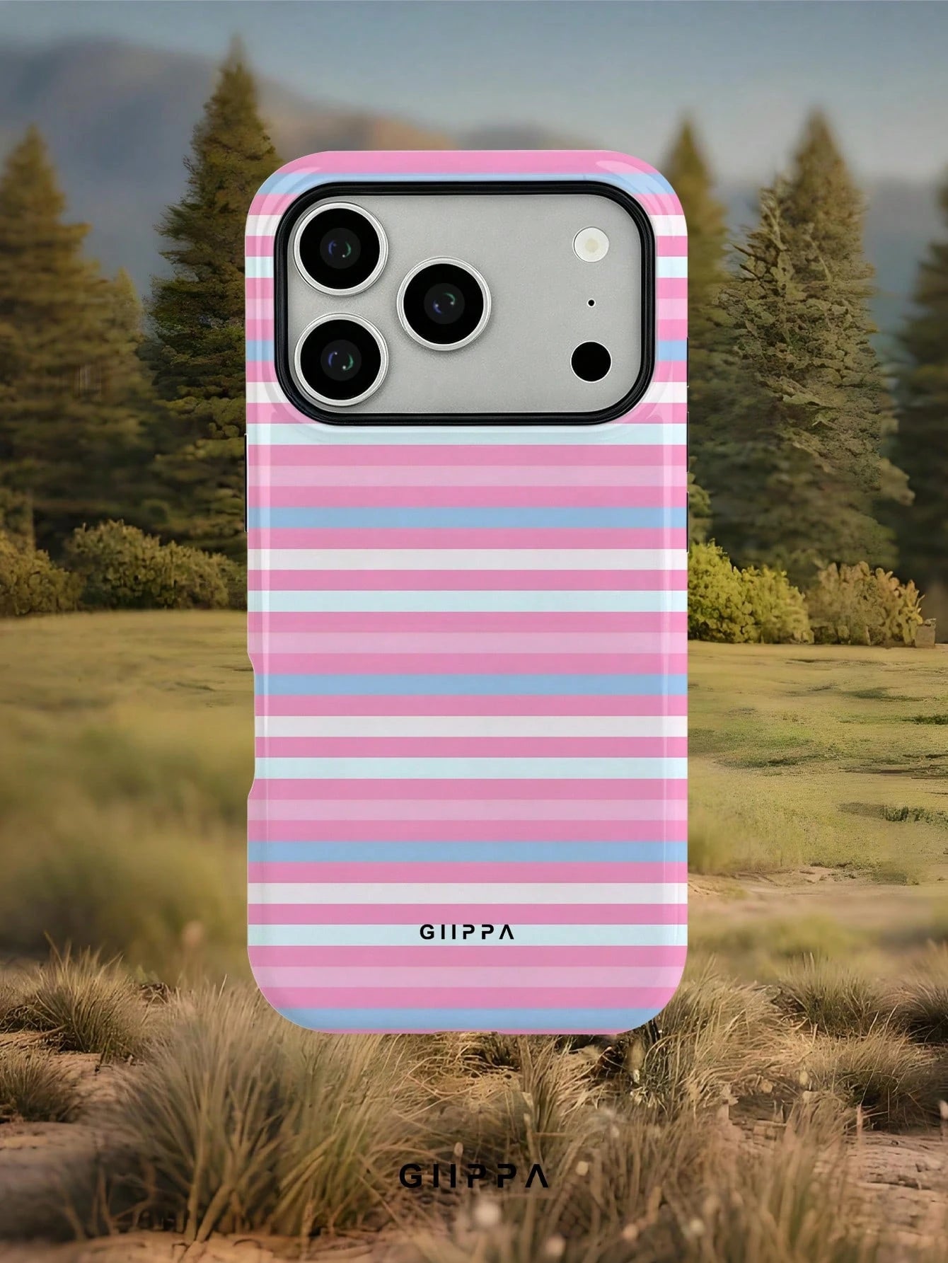 GIIPPA 1pc Pink Tone Horizontal Stripe Mixed Pattern Design, Phone 17 Pro Max Phone Case, Compatible With Phone 16 Pro Max, 15 Pro Max, 14 Pro Max, Korean Style High-End Fashion Fun Phone Case, Compat