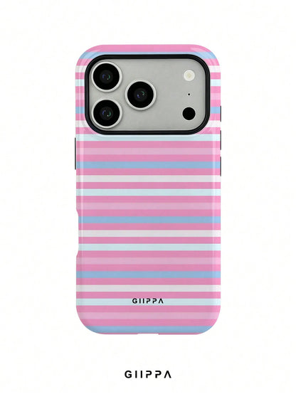 GIIPPA 1pc Pink Tone Horizontal Stripe Mixed Pattern Design, Phone 17 Pro Max Phone Case, Compatible With Phone 16 Pro Max, 15 Pro Max, 14 Pro Max, Korean Style High-End Fashion Fun Phone Case, Compat