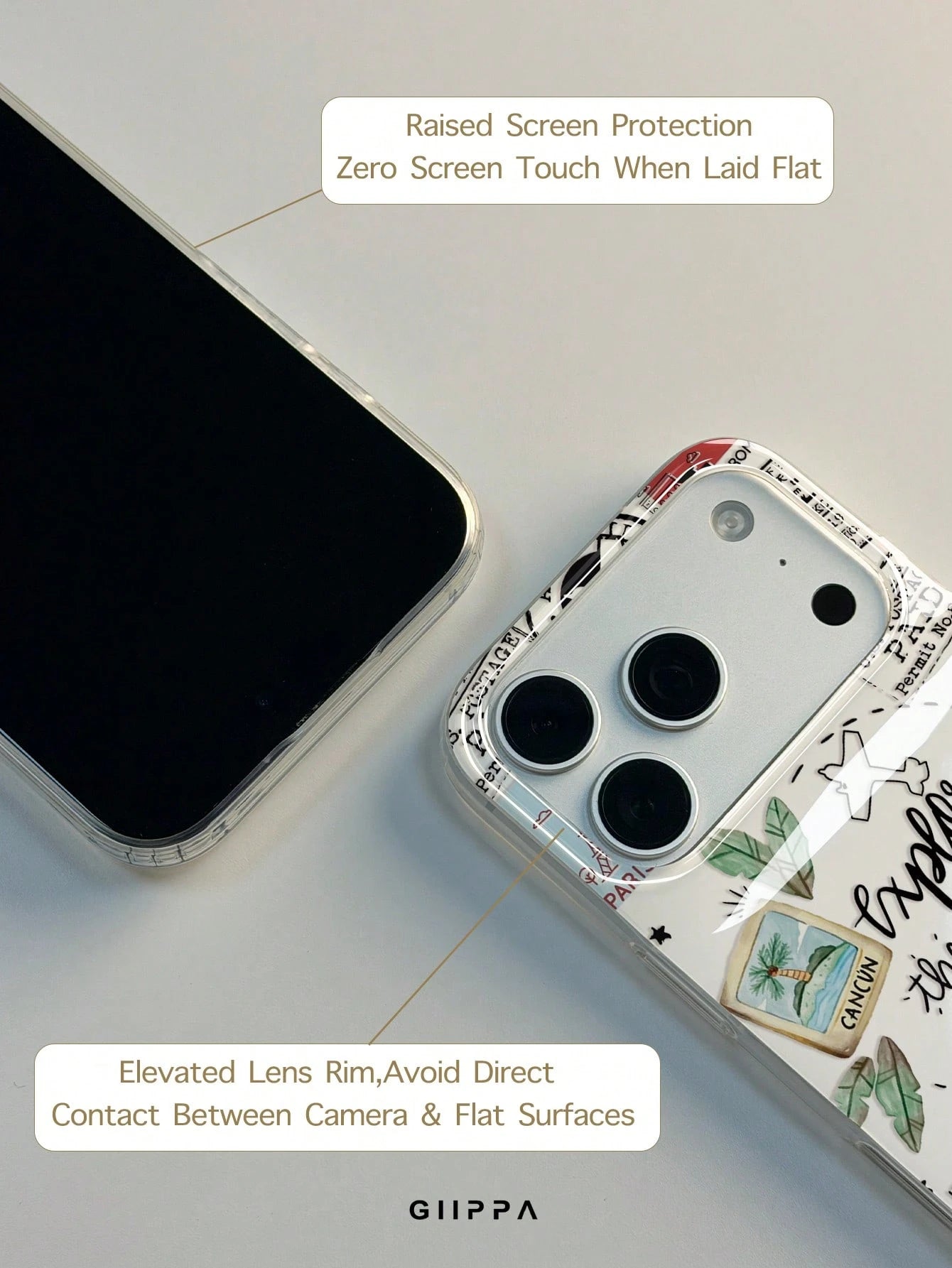 GIIPPA 1pc Postmark & English Letter Slogan Mixed Pattern Design, Phone 17 Pro Max Phone Case, Compatible With Phone 16 Pro Max, 15 Pro Max, 14 Pro Max, Korean-Style High-End Fashionable & Fun Phone C