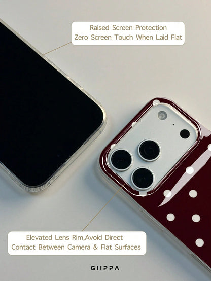 GIIPPA 1pc White Base With Red Hollow Polka Dot Pattern Design, Phone 17 Pro Max Phone Case, Compatible With Phone 16 Pro Max, 15 Pro Max, 14 Pro Max, Korean-Style High-End Fashion Fun Phone Case, Com