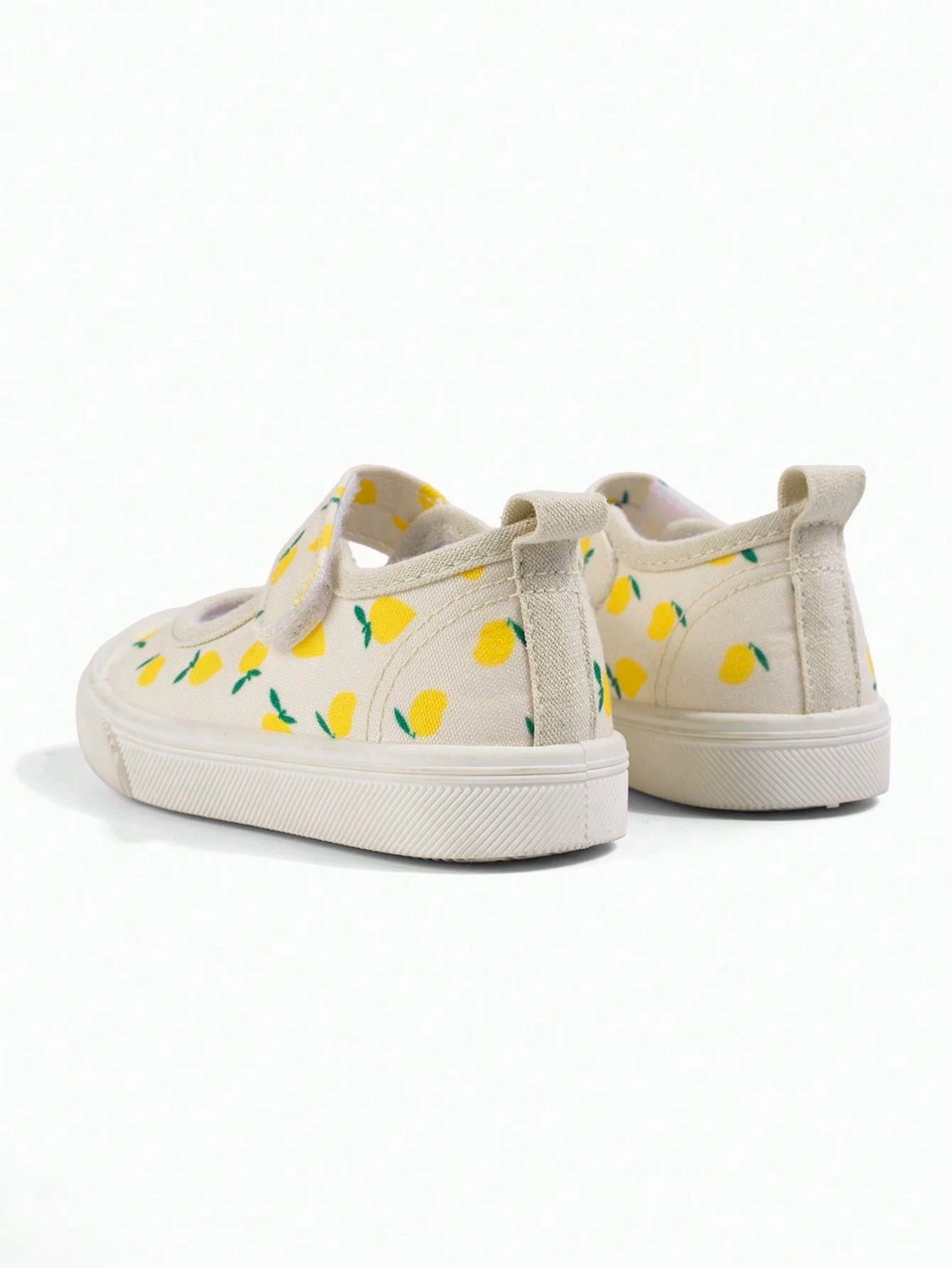 Girls' Beige Lemon Cartoon Print Korean Style Cute Versatile Lightweight Casual Square Toe Canvas Shoes, Suitable For Spring Kindergarten Indoor/Outdoor, Campus Outdoor Walking