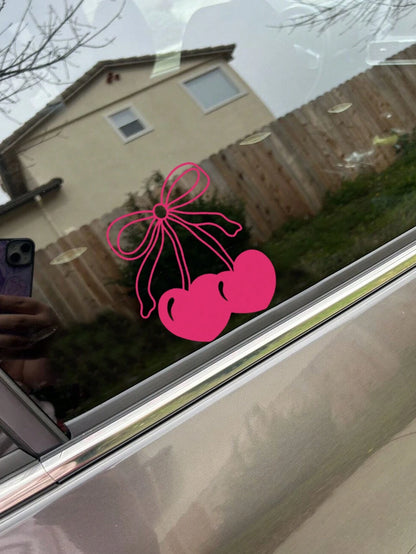 Girly Cherry Bow Decal- Gas Cap Vinyl Decal Car Window Decal Sticker Car Decals Car Decal Cute Decal Bow Aesthetic Decal