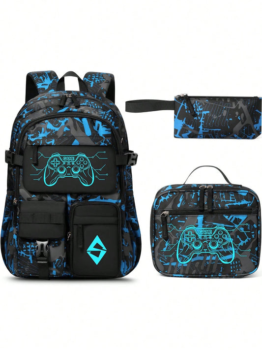 Glow In The Dark Backpack For Boys, 3PCS Cool Luminous Kids Backpacks With Lunch Box & Pencil Pouch For Elementary To High School, Back To School Gift