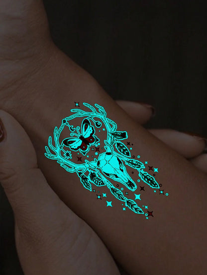Glow In The Dark Butterfly Light Bulb Temporary Tattoo Sticker, Luminous Neon Body Art, Waterproof Long Lasting Easy To Apply Tattoo For Women, Party, Festival, Halloween And Night Events