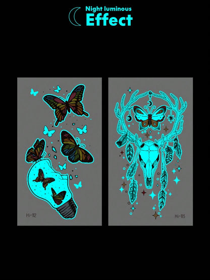 Glow In The Dark Butterfly Light Bulb Temporary Tattoo Sticker, Luminous Neon Body Art, Waterproof Long Lasting Easy To Apply Tattoo For Women, Party, Festival, Halloween And Night Events