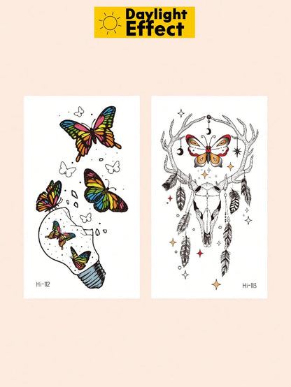 Glow In The Dark Butterfly Light Bulb Temporary Tattoo Sticker, Luminous Neon Body Art, Waterproof Long Lasting Easy To Apply Tattoo For Women, Party, Festival, Halloween And Night Events